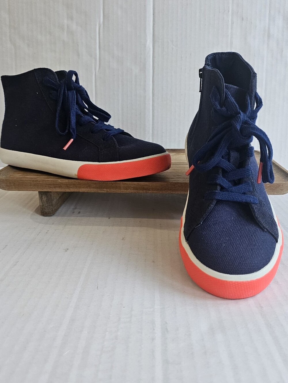 Mini Boden Youth High Top Sneakers EU Size 37 Navy Blue Canvas Side Zipper